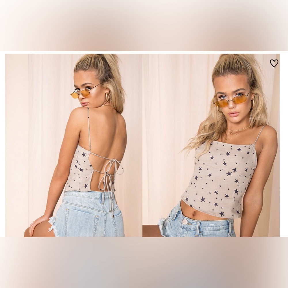 Superdown Revolve Dixie Star Natural Open Back Ties Crop Top Small